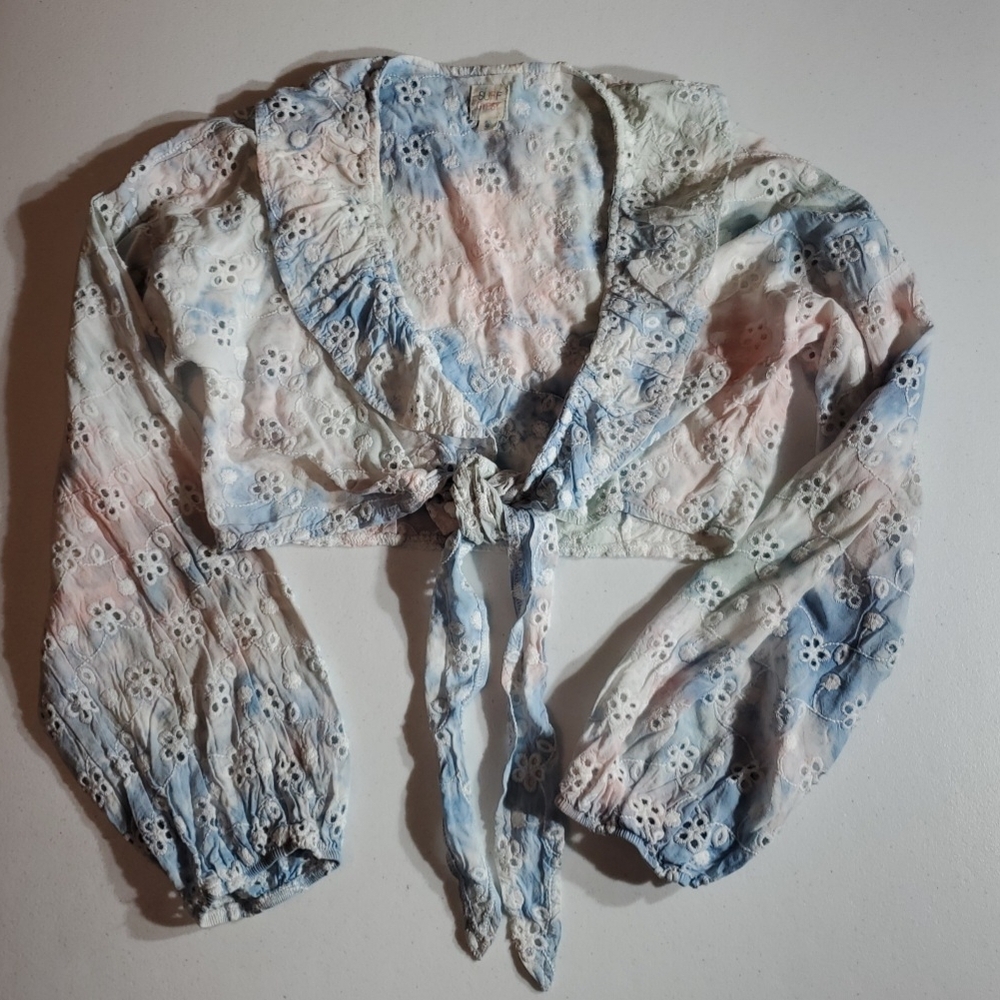 Surf Gypsy Sz S Pastel Tie Dye Eyelet Tie-Front Blouse